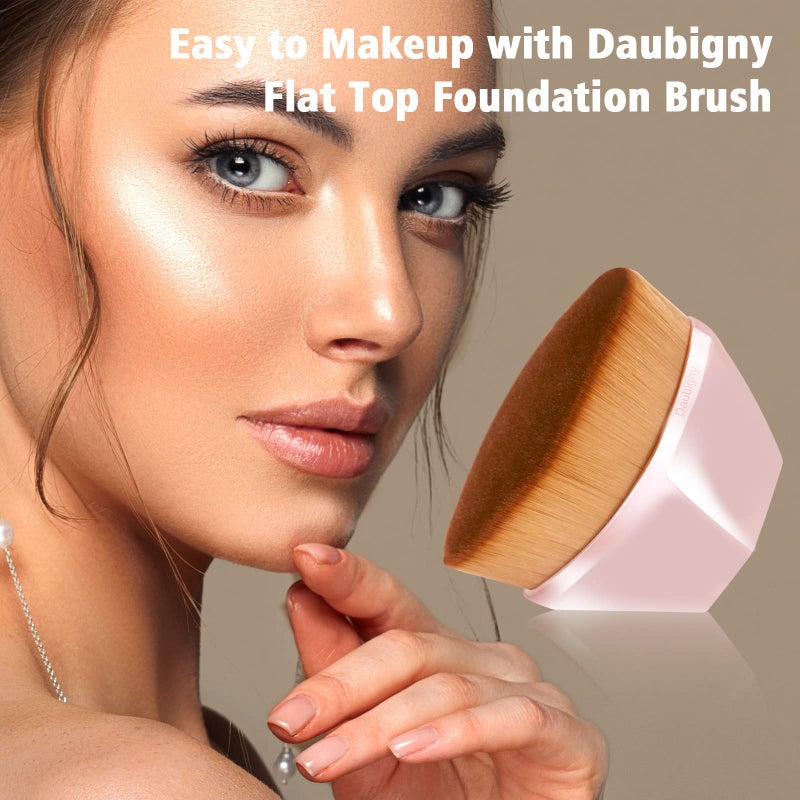 Daubigny Foundation Makeup Brush Flat Top Kabuki Hexagon Face Blush Liquid Powder Foundation Brush for Blending Liquid, Cream or Flawless Powder Cosmetics with Bonus Protective Case (Light Pink) - Image 2